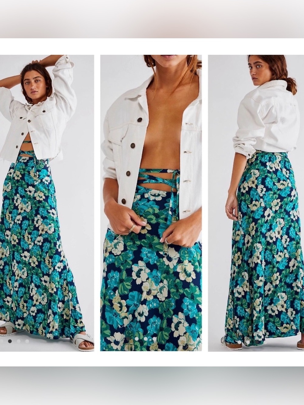 Free people Floral Maxi Skirt in Teal & Blue